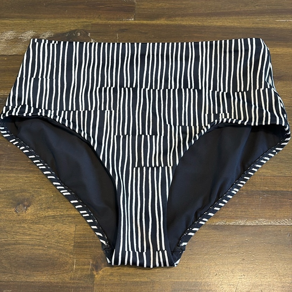 Athleta Geometric Printed Bikini Bottom High Rise XS Black White